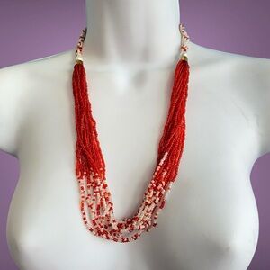 Red & White Glass Seed Beads Artisan Made Necklace